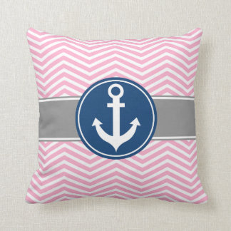 Almofada Âncora náutica cor-de-rosa Chevron
