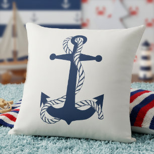 Almofada Âncora Náutica & Corda Azul Marinho Branco ID836