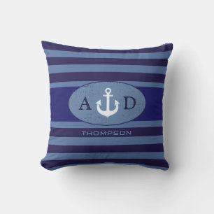 Almofada âncora náutica da praia, azul personalizado