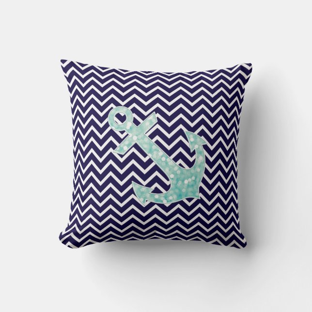 Almofada Âncora náutica dos Sparkles do brilho do Aqua e do (Frente)