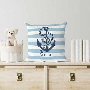 Almofada Âncora náutica & listra azul personalizadas