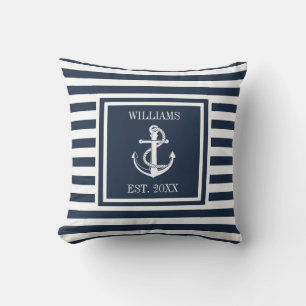Almofada Âncora Náutica Listrada Azul Marinho Personalizada