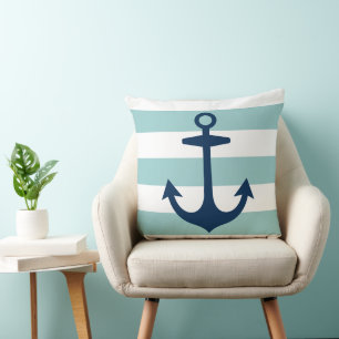 Almofada Âncora Náutica Marinha Faixa Branca Seafoam