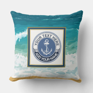 Almofada Âncora Náutica Onda do Oceano Nome Personalizado