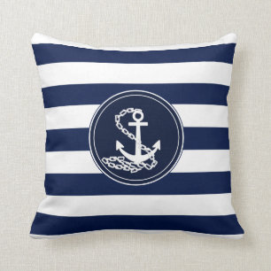 Almofada Âncora No Marinheiro De Stripes Azul E Branco