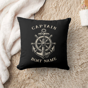 Almofada Âncora Personalizada do Nome do Capitão Náutico do