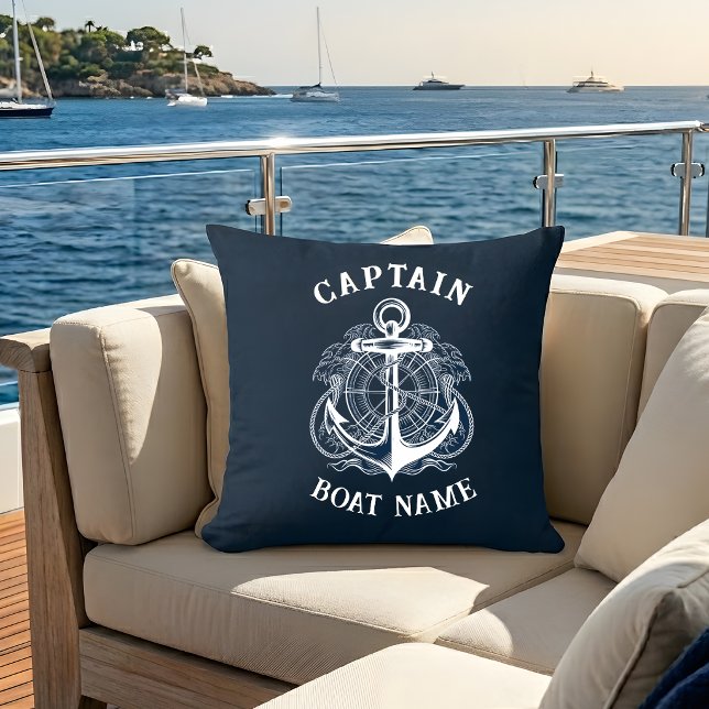 Almofada Âncora Personalizada do Nome do Capitão Náutico do (Criador carregado)