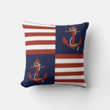 Âncora vermelha náutica / faixa azul naval branca