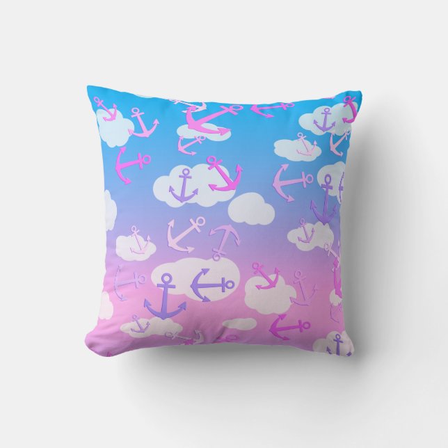Almofada Âncoras Flutuantes Brincadeiras Rosa E Azul (Frente)