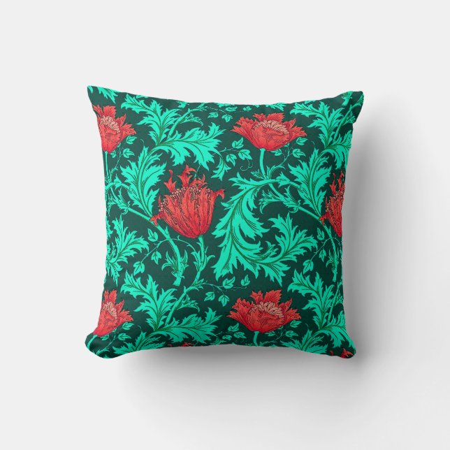 Almofada Anêmona de William Morris, vermelho escuro e (Frente)