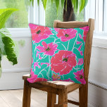 Almofada Anemone Painting Pink & Aqua Floral<br><div class="desc">A simples pintura aquosa inspirou um padrão floral de flores anêmonas cor-de-rosa com fundo aqua.</div>