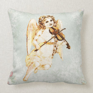 Almofada Angel reproduzindo um violino no fundo do papel de
