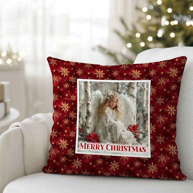 Almofada Angelic Angel Poinsettia Red Gold Custom Christmas (Angelic Angel Poinsettia Red Gold Custom Christmas Pillow

)