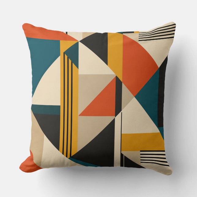 Almofada Angular Teal Orange Geometric Modernist Abstract (Frente)