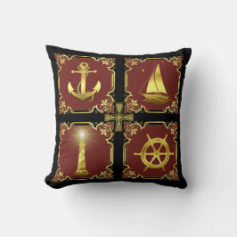 Almofada Ângulo náutico/vela/roda/farol/ouro/vermelho
