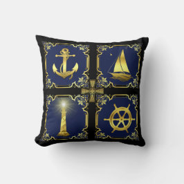 Almofada Ângulo náutico/veleiro/roda/farol ouro/blu