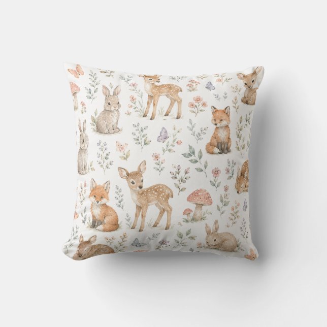Almofada Animais da Floresta Botânica de Flores Silvestres (Frente)