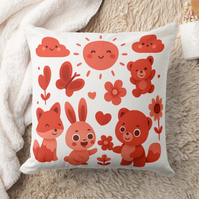 Almofada Animais da Floresta Caprichosos Sol & Corações (Cobertor)