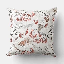Almofada Animais da Floresta de Inverno Raposa Esquilo Frut
