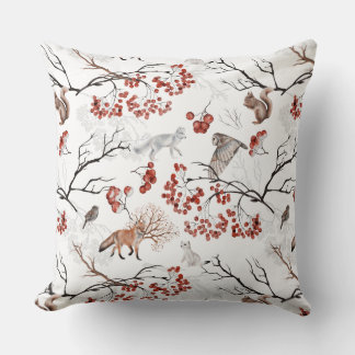 Almofada Animais da Floresta de Inverno Raposa Esquilo Frut