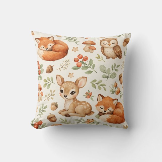 Almofada Animais da Floresta e Padrão de Frutas (Frente)