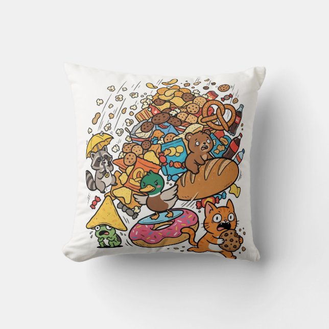 Almofada Animais de desenho animado com lanches caindo isol (Frente)