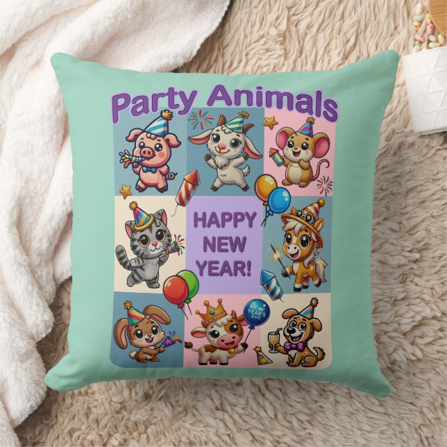 Almofada Animais de festa "Feliz ano novo" (Cobertor)