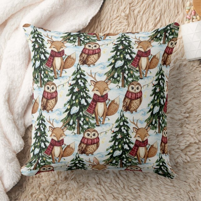 Almofada Animais de Inverno na Floresta Padrão de Natal (Cobertor)