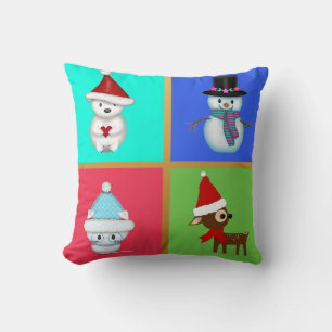 Almofada Animais de Natal Fofos e um Boneco de Neve