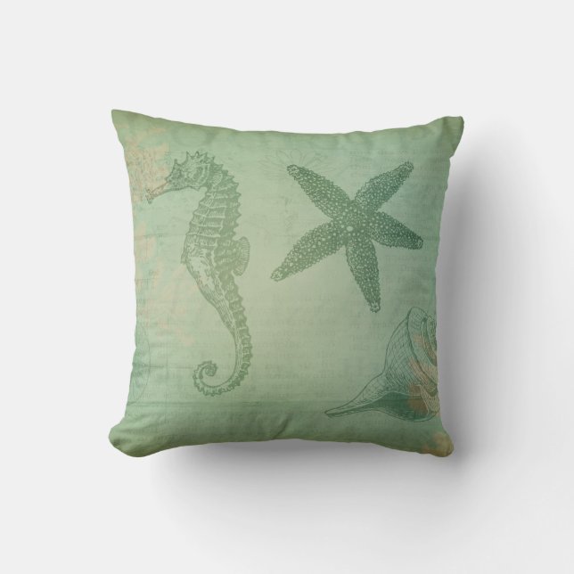 Almofada Animais e Seashells do oceano do vintage (Frente)