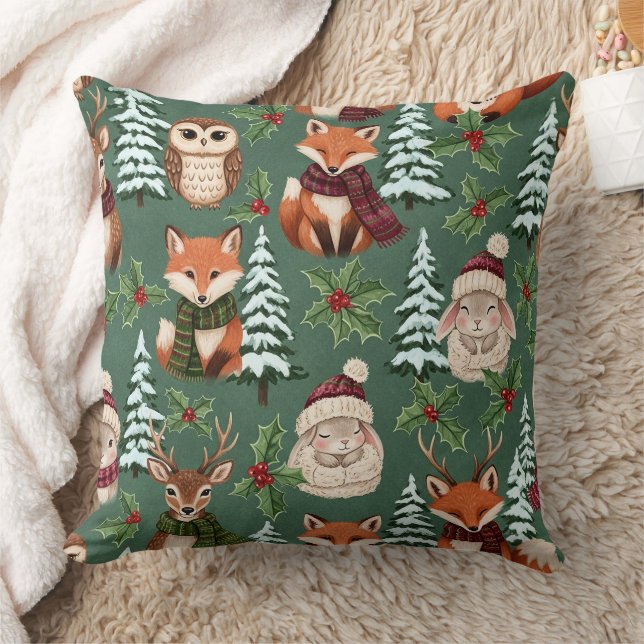Almofada Animais Festivos da Floresta de Inverno Encantam (Cobertor)