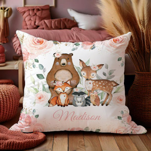 Almofada Animais Quadrados De Floresta Amarelos Rosa
