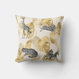 Almofada Animais Selvagens Africanos & Folhas de Ouro Falso