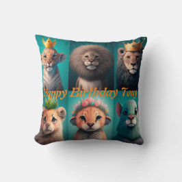Almofada Animais selvagens brancos vestindo coroa azul
