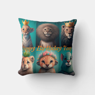 Almofada Animais selvagens brancos vestindo coroa azul