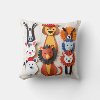 Almofada Animais Selvagens De Papel Coloridos E Manuscritos