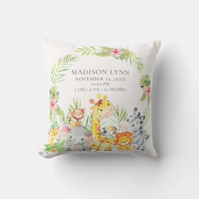 Almofada Animais Selvagens Meninas Nascimento Travesseiro (Frente)