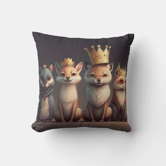 Almofada Animais selvagens vestindo coroas (Frente)