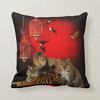 Almofada Animais Tigre Leopardo Leão Pássaros Impressão Ver