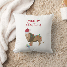 Almofada Animal engraçado do Leão de Natal com Papai Noel