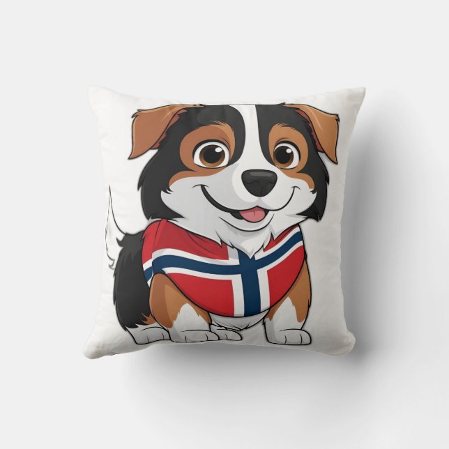 Almofada Anime Border Collie com Bandeira da Noruega (Verso)