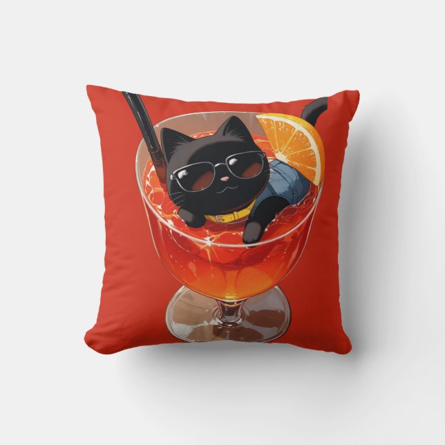 Almofada anime gato preto de férias (Frente)