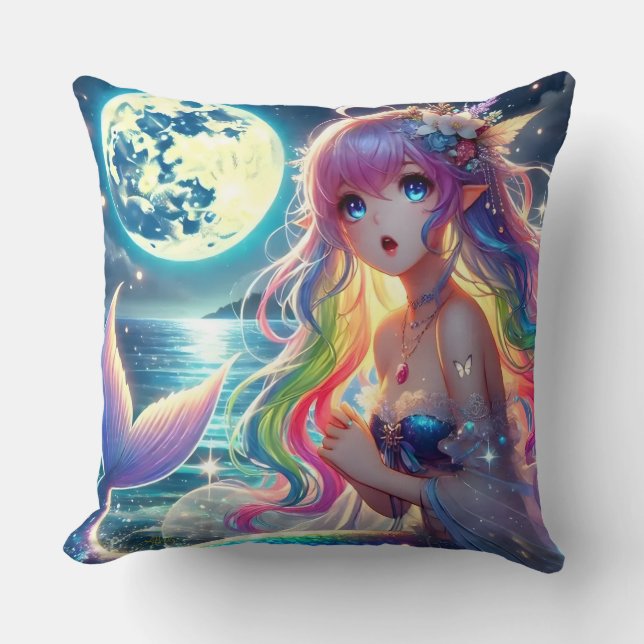 Almofada Anime Girl Singing Moonlight Pixie Rainbow Mermaid (Frente)