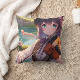 Almofada Anime Girl tocando violino e Axolotls