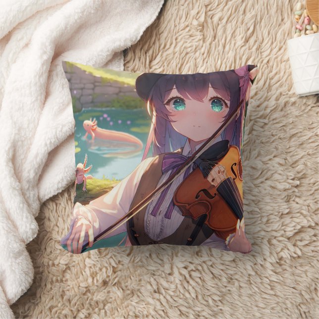 Almofada Anime Girl tocando violino e Axolotls (Cobertor)