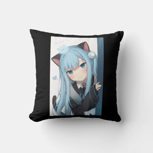 Almofada Anime Neko Cat Girl Pastel Kawaii Japonês Waifu O (Frente)