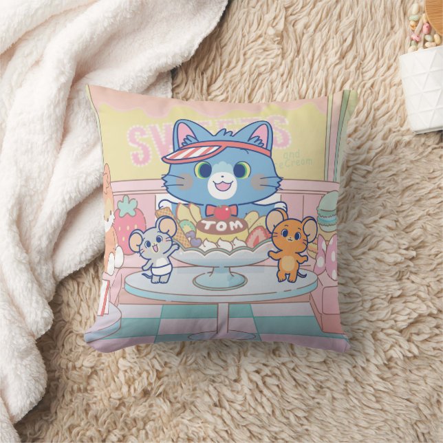 Almofada Anime Tom, Jerry e Tuffy Dessert Parlor (Cobertor)