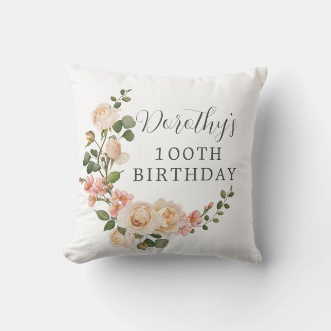 Almofada Aniversário de 100 anos Floral Marfim Rústico (Frente)