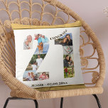 Almofada Aniversário de 21 anos de Colagem de Fotos Persona<br><div class="desc">Presente de aniversário de 21 anos personalizado. Este travesseiro decorativo personalizado tem uma colagem de fotos elegante em forma de número 21 com areia bege neutra / bordas amarelas mudas e tipografia moderna de bronze. O texto diz "Parabéns!" juntamente com o seu nome e data de nascimento personalizados (todos os...</div>