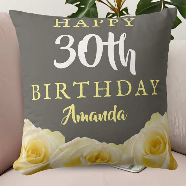 Almofada Aniversário de 30 anos Floral de Flor Rosa Amarela (Criador carregado)